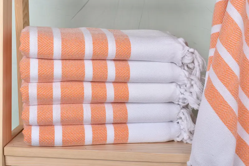 Beach Towel Monogrammed Organic Cotton/Linen Chevron Orange, 40x71 Inches