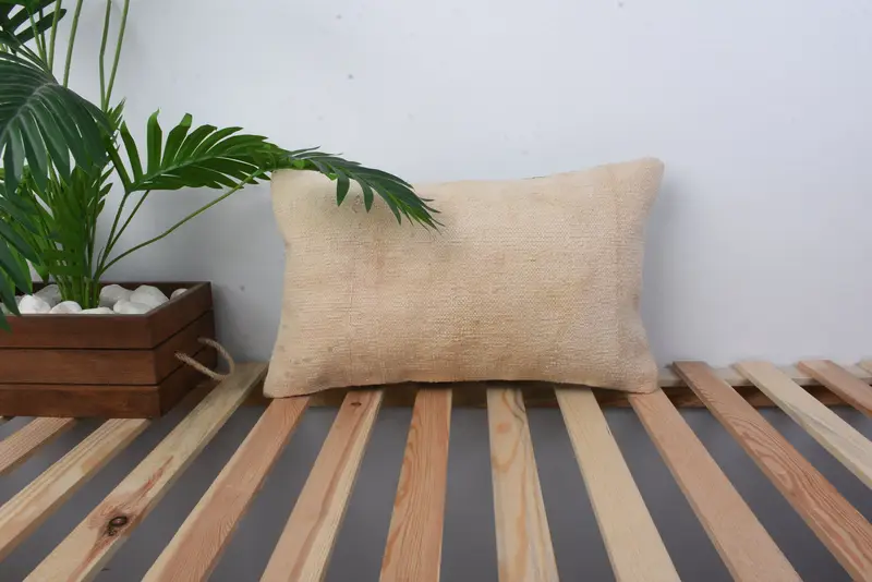 Pillow Case, Kilim Pillow Cover, Gift Pillow, Pillow for Sofa, Patio Pillow Sham, Accent Pillow, Sustainable Pillow, 12x20 Beige Pillow Sham - 1