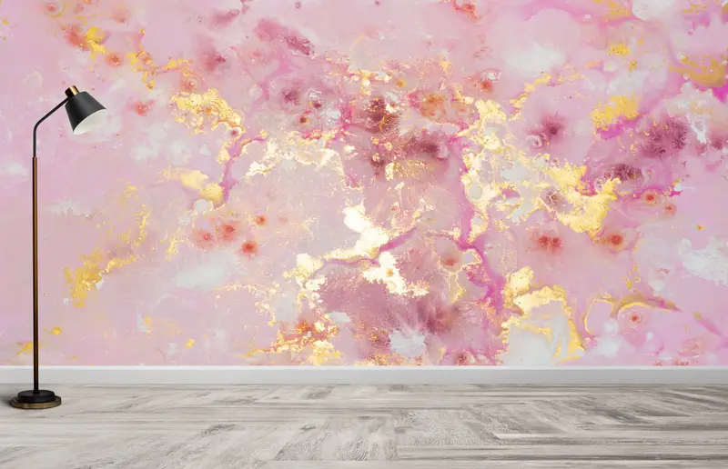 エレガントなピンクの大理石のゴールドのきらめく現代的なプリント壁紙