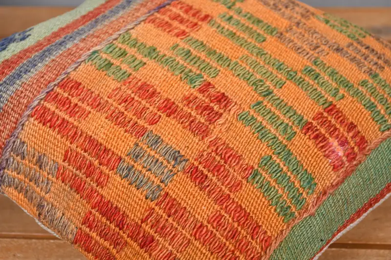 12x12 Orange Cushion, Turkish Kilim Pillow, Turkish Pillow, Ethnic Pillow Cover Pillow Cover, Vintage Pillow, Cushion, Handmade Throw Pillow Sham - 3