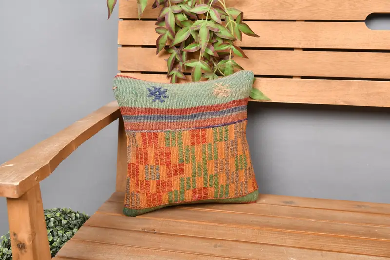 12x12 Orange Cushion, Turkish Kilim Pillow, Turkish Pillow, Ethnic Pillow Cover Pillow Cover, Vintage Pillow, Cushion, Handmade Throw Pillow Sham - 1