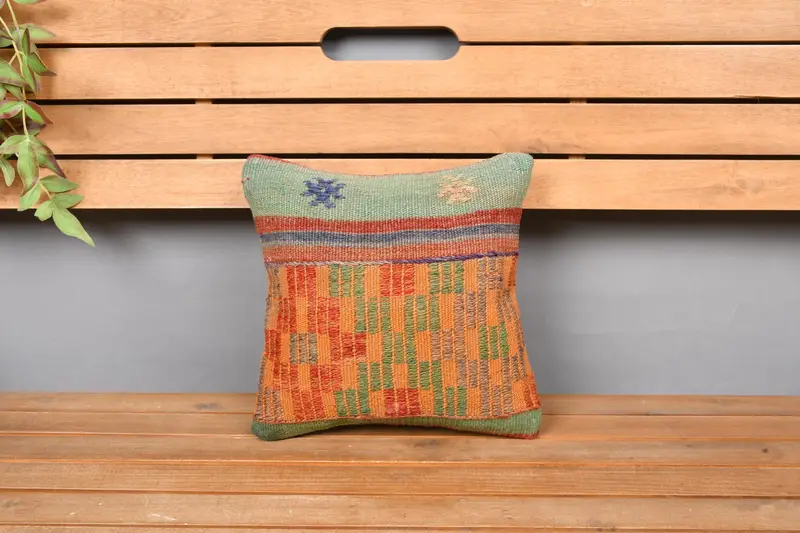 12x12 Orange Cushion, Turkish Kilim Pillow, Turkish Pillow, Ethnic Pillow Cover Pillow Cover, Vintage Pillow, Cushion, Handmade Throw Pillow Sham - 6