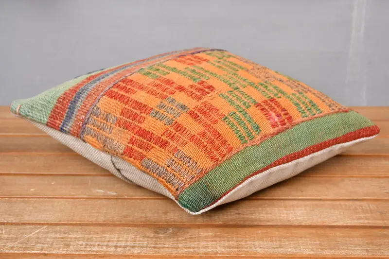 12x12 Orange Cushion, Turkish Kilim Pillow, Turkish Pillow, Ethnic Pillow Cover Pillow Cover, Vintage Pillow, Cushion, Handmade Throw Pillow Sham - 4