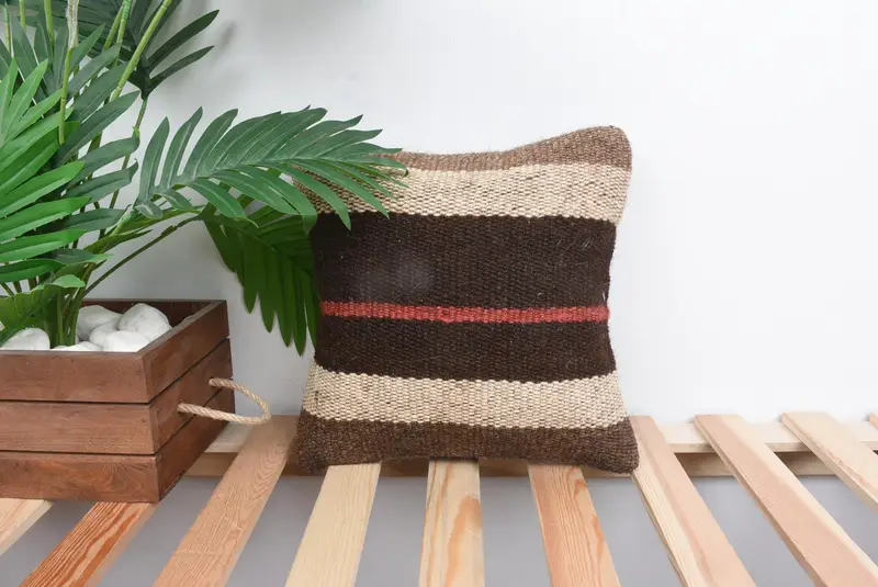 12x12 Brown Pillow Sham, Vintage Kilim Pillow, Pillow for Sofa, Kilim Rug Pillow Sham, Retro Cushion Case, Pillow Sham, Vintage Pillow - 1