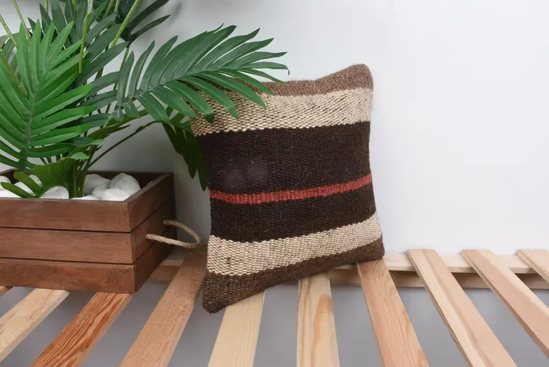 12x12 Brown Pillow Sham, Vintage Kilim Pillow, Pillow for Sofa, Kilim Rug Pillow Sham, Retro Cushion Case, Pillow Sham, Vintage Pillow - 4