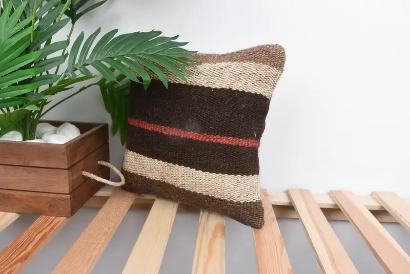 12x12 Brown Pillow Sham, Vintage Kilim Pillow, Pillow for Sofa, Kilim Rug Pillow Sham, Retro Cushion Case, Pillow Sham, Vintage Pillow - 5