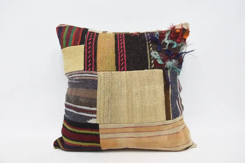 Large Square Throw Striped Pillow Sham, Beige Handwoven Antique 28x28 inch Pillowcase - 1