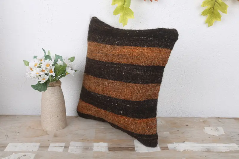 12x12 Brown Cushion Case, Ethnic Throw Pillow, Pillow, Turkish Kilim Pillow, Boho Pillow, Retro Pillow Case, Kilim Pillow Cover - 4