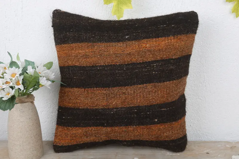 12x12 Brown Cushion Case, Ethnic Throw Pillow, Pillow, Turkish Kilim Pillow, Boho Pillow, Retro Pillow Case, Kilim Pillow Cover - 2