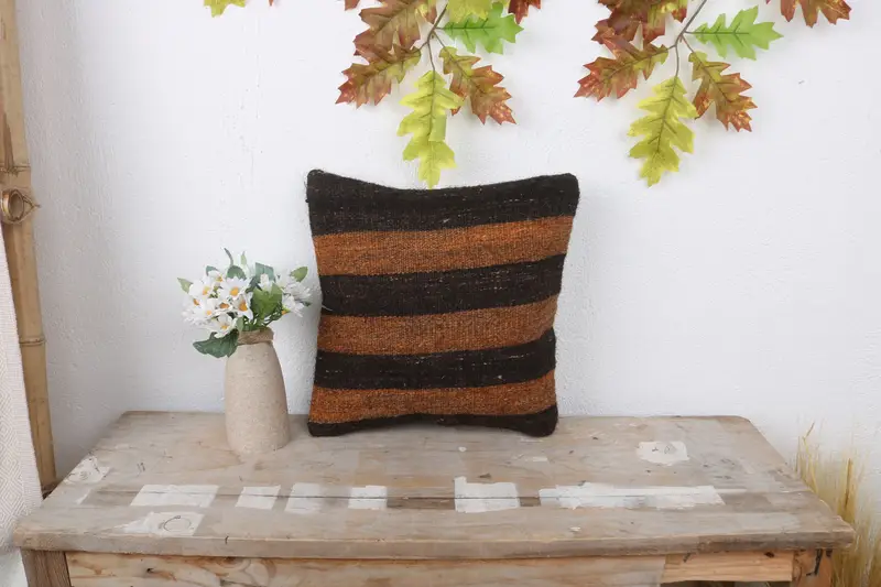 12x12 Brown Cushion Case, Ethnic Throw Pillow, Pillow, Turkish Kilim Pillow, Boho Pillow, Retro Pillow Case, Kilim Pillow Cover - 1