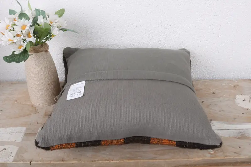 12x12 Brown Cushion Case, Ethnic Throw Pillow, Pillow, Turkish Kilim Pillow, Boho Pillow, Retro Pillow Case, Kilim Pillow Cover - 7