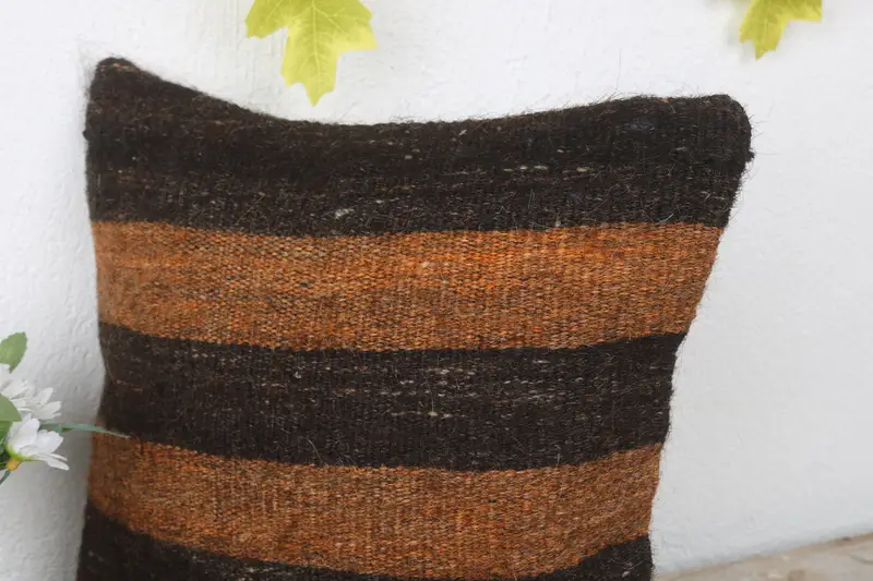 12x12 Brown Cushion Case, Ethnic Throw Pillow, Pillow, Turkish Kilim Pillow, Boho Pillow, Retro Pillow Case, Kilim Pillow Cover - 5