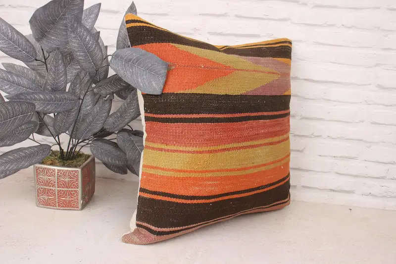 Authentic Cushion, Pillow Case, Antique Pillows, 20x20 Orange Pillow Case, Boho Pillow Sham Cover, Pillow for Sofa, Boho Throw Cushion - 3