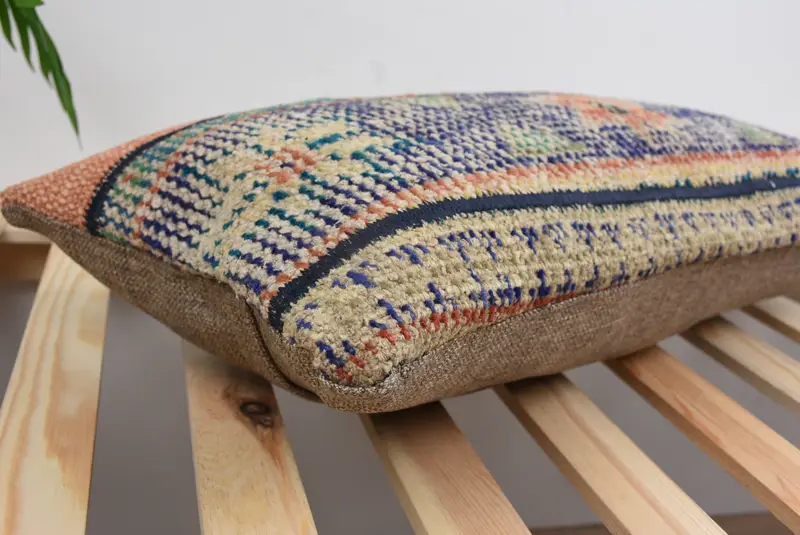 Floor Pillow, Boho Pillow, Natural Pillow Sham, Pillow, Tapestry Cushion Cover, Antique Pillows, 12x24 Blue Pillow Case, Boho Pillow Sham Cover - 6