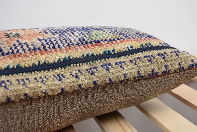 Floor Pillow, Boho Pillow, Natural Pillow Sham, Pillow, Tapestry Cushion Cover, Antique Pillows, 12x24 Blue Pillow Case, Boho Pillow Sham Cover - 7