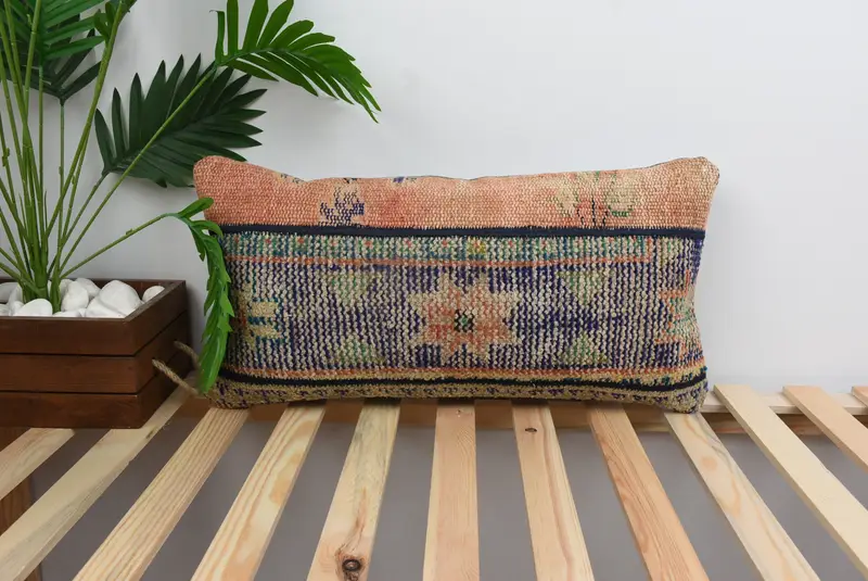 Floor Pillow, Boho Pillow, Natural Pillow Sham, Pillow, Tapestry Cushion Cover, Antique Pillows, 12x24 Blue Pillow Case, Boho Pillow Sham Cover - 1