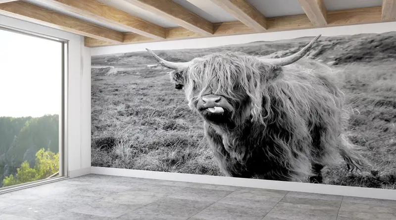 Zarif Yayla İnek Baskılı Duvar Kağıdı: Rustik Doğa Manzarası