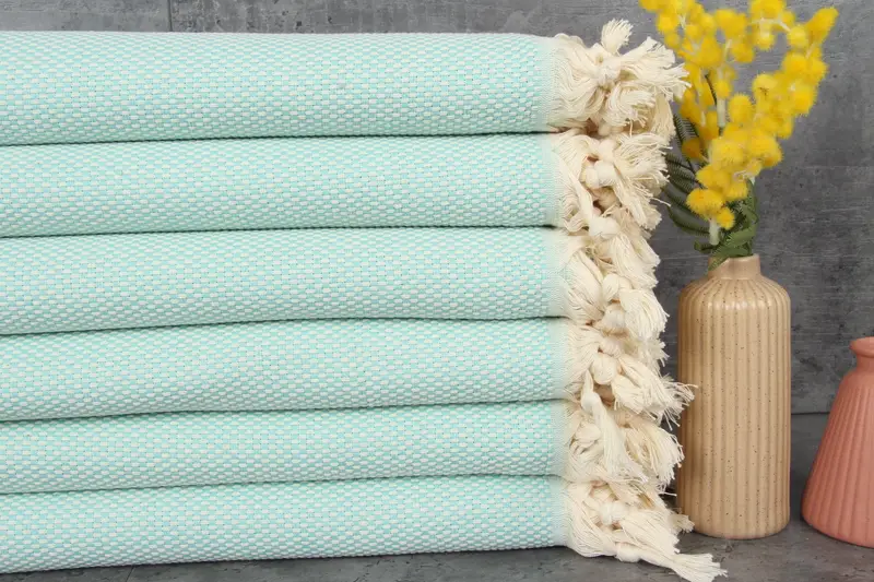 Personalized Mint Striped Bath Towel, Turkish Cotton, 40x71 Inches