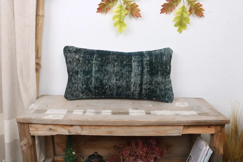 Blaues und bronzefarbenes Southwestern-Wurfkissen, handgefertigtes rechteckiges Kissen