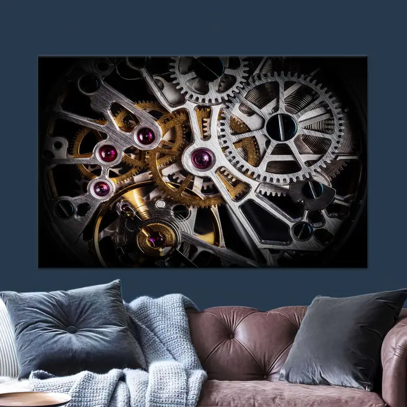 Zarif Altın Saat Mekanizması Kanvas: Zamansız Ofis Duvar Sanatı