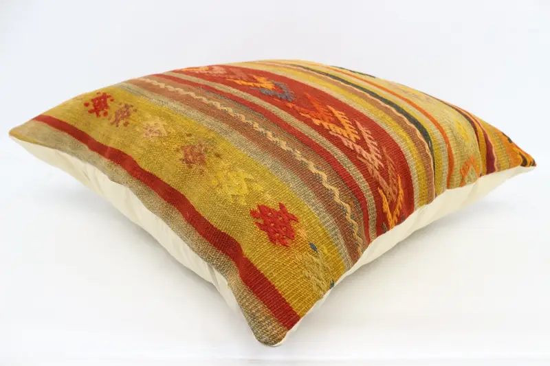 Handmade Pillow Sham, Kilim Pillow Cover, Throw Kilim Pillow, Cushion Cover, Natural Pillow Cover, 28x28 Yellow Cushion Cover, Boho Pillow - 6