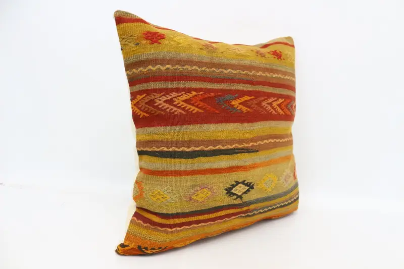 Handmade Pillow Sham, Kilim Pillow Cover, Throw Kilim Pillow, Cushion Cover, Natural Pillow Cover, 28x28 Yellow Cushion Cover, Boho Pillow - 3