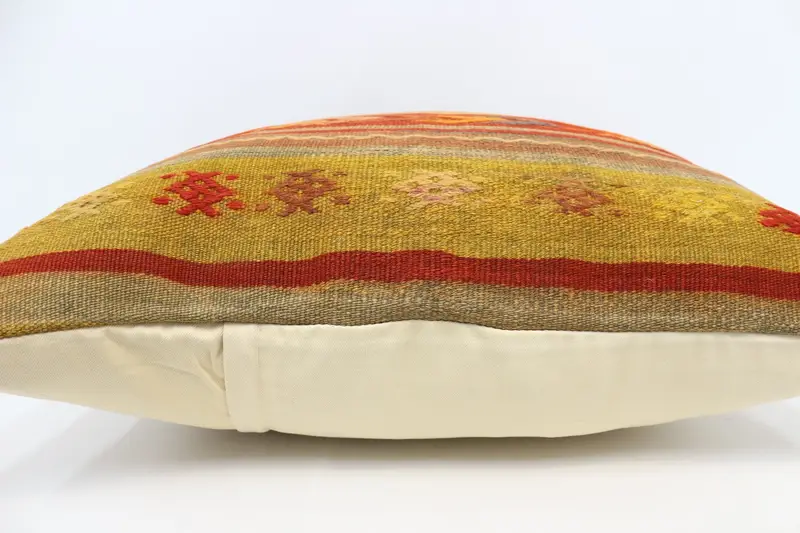 Handmade Pillow Sham, Kilim Pillow Cover, Throw Kilim Pillow, Cushion Cover, Natural Pillow Cover, 28x28 Yellow Cushion Cover, Boho Pillow - 5