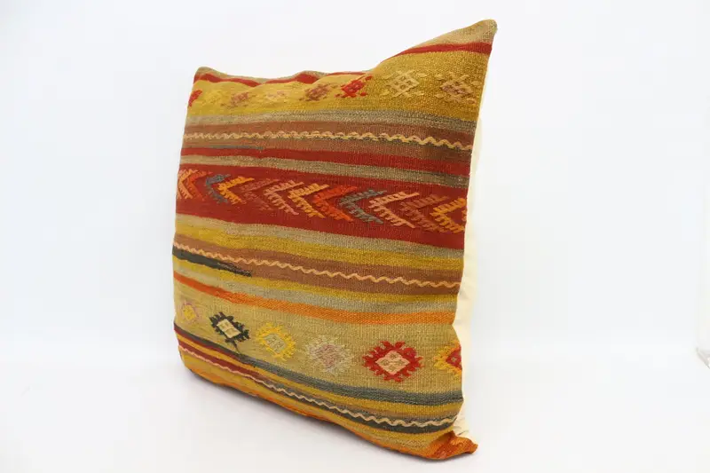 Handmade Pillow Sham, Kilim Pillow Cover, Throw Kilim Pillow, Cushion Cover, Natural Pillow Cover, 28x28 Yellow Cushion Cover, Boho Pillow - 4