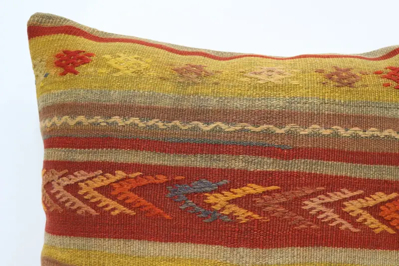 Handmade Pillow Sham, Kilim Pillow Cover, Throw Kilim Pillow, Cushion Cover, Natural Pillow Cover, 28x28 Yellow Cushion Cover, Boho Pillow - 2