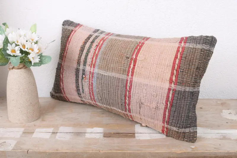 Kilim Pillow Cover, 8x16 Pink Pillow, Morroccon Kilim Cushion Pillow, Handmade Kilim Cushion, Kilim Pillow, Pillow Sham, Anatolian Pillow - 4