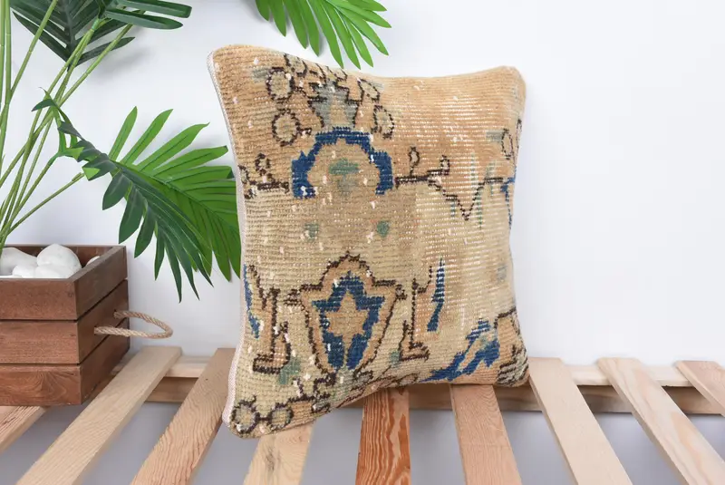 14x14 Orange Pillow Case, Pillow Case, Hippie Throw Pillow Case, Vintage Pillow, Home Decor Pillow, Turkish Kilim Pillow - 4
