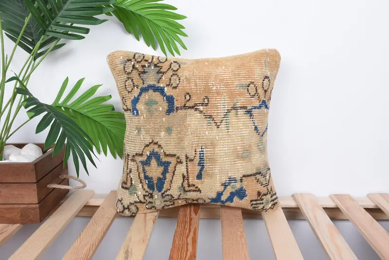 14x14 Orange Pillow Case, Pillow Case, Hippie Throw Pillow Case, Vintage Pillow, Home Decor Pillow, Turkish Kilim Pillow - 1