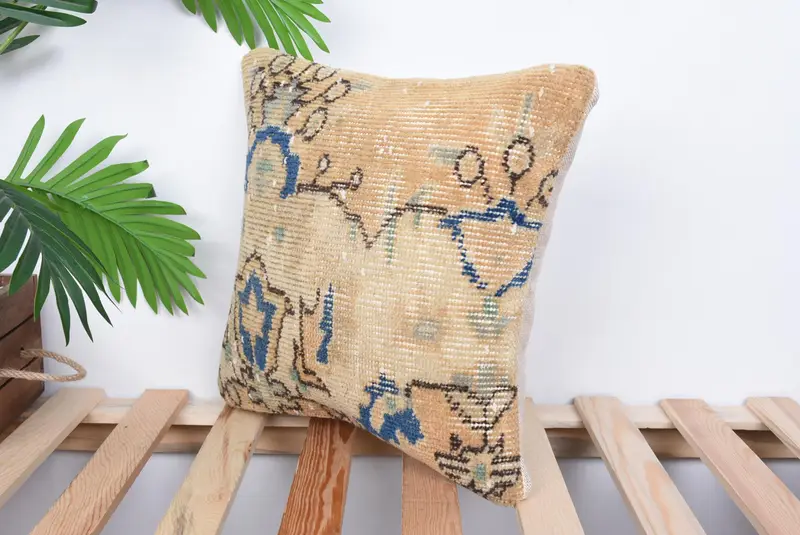 14x14 Orange Pillow Case, Pillow Case, Hippie Throw Pillow Case, Vintage Pillow, Home Decor Pillow, Turkish Kilim Pillow - 5