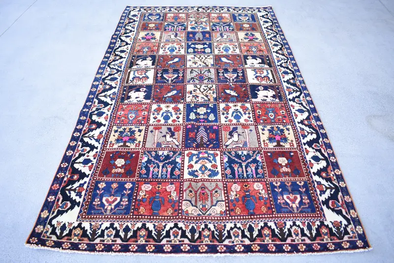 5.4x9.3 ft Vintage Türk Halısı, Büyük Halı, Mavi Oushak Çizgili Halı - 1