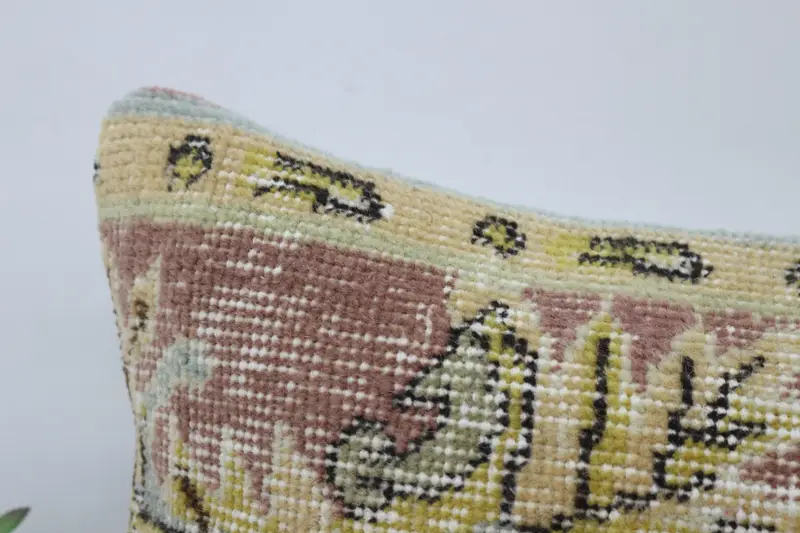 Boho Pillow Sham Cover, Vintage Kilim Pillow, Pillow for Sofa, 12x36 Beige Cushion Case, Crochet Pattern Pillow Sham, Cushion Cover - 2