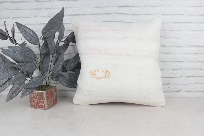 Kilim Cushion Sham, Indoor Cushion Cover, Pillow for Sofa, Antique Pillows, Pillow Case, 22x22 White Cushion Case, Muted Pillow - 1