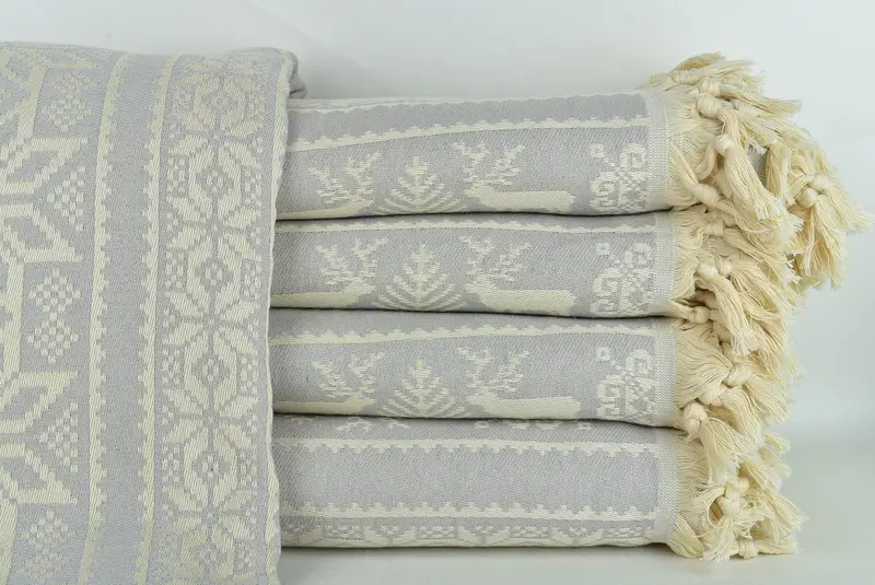 Housewarming Gift, 96x88 Cotton Christmas Design, Deer Pattern Towel, Decorative Bedspread, Gift For Bride, Wedding Favors, Bridal Shower Gift - 2