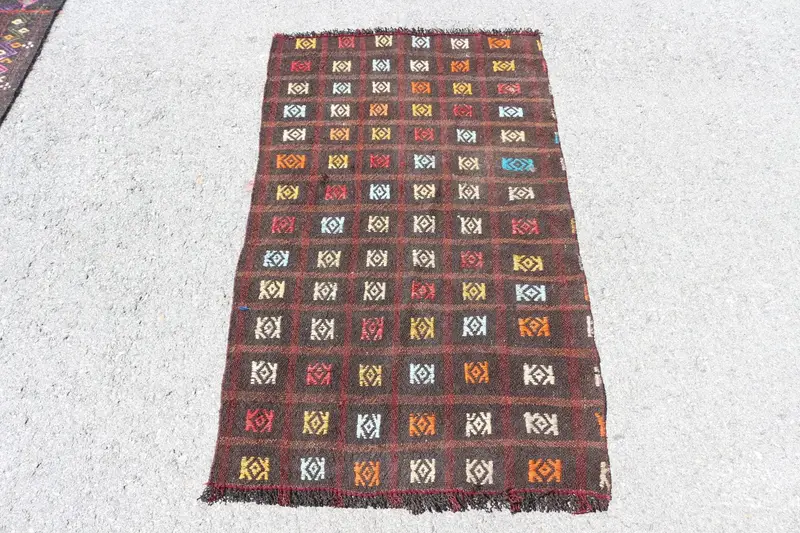 2.4x4.1 ft Türk Halısı, Vintage Küçük Halı, Kahverengi Kırmızı Ombré Yün Halı - 1