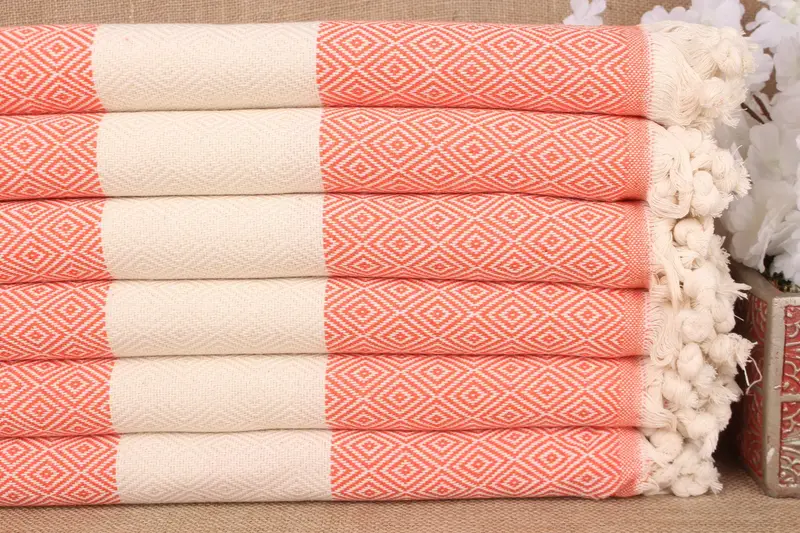 ビーチタオル モノグラム入りトルコ綿 オレンジ ダイヤモンド 40x71インチ