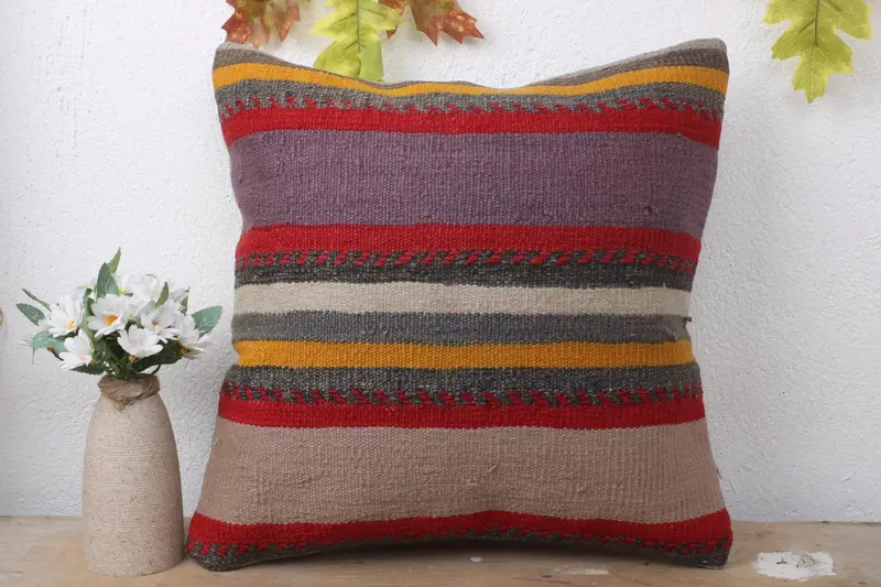 Cushion Cover, Chair Pillow Case, Vintage Kilim Pillow, Ethnical Kilim Rug Pillow, 16x16 Purple Cushion Case, Vintage Kilim Throw Pillow - 2