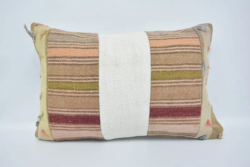 Wool Kilim Pillow Pillow Sham, 16x24 White Pillow, Turkish Kilim Pillow, Meditation Cushion, Pillow, Handmade Kilim Cushion, Antique Pillows - 1
