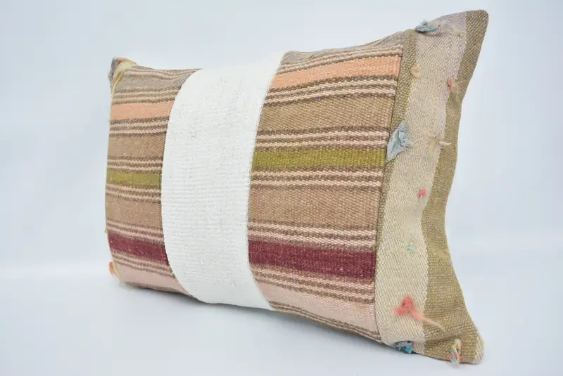 Wool Kilim Pillow Pillow Sham, 16x24 White Pillow, Turkish Kilim Pillow, Meditation Cushion, Pillow, Handmade Kilim Cushion, Antique Pillows - 4