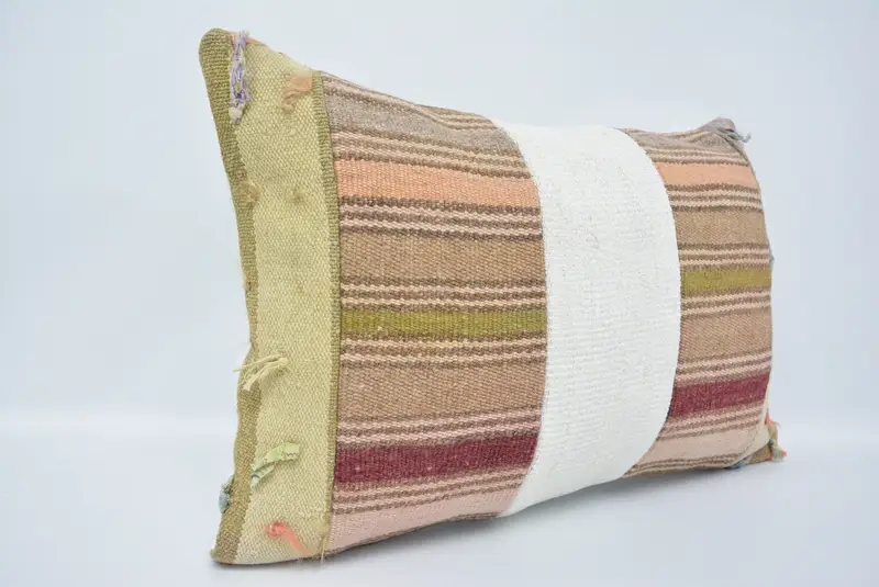Wool Kilim Pillow Pillow Sham, 16x24 White Pillow, Turkish Kilim Pillow, Meditation Cushion, Pillow, Handmade Kilim Cushion, Antique Pillows - 3