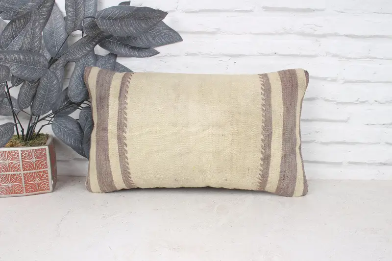 12x20 Beige Pillow Cover, Vintage Kilim Throw Pillow, Handmade Kilim Cushion, Pillow for Sofa, Pillow Case, Nautical Throw Pillow - 1