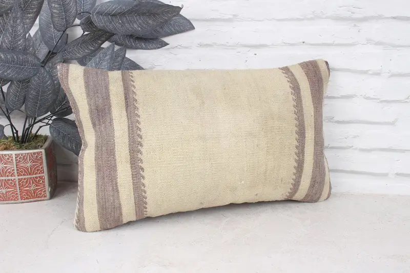 12x20 Beige Pillow Cover, Vintage Kilim Throw Pillow, Handmade Kilim Cushion, Pillow for Sofa, Pillow Case, Nautical Throw Pillow - 3