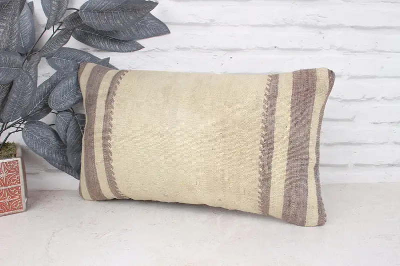 12x20 Beige Pillow Cover, Vintage Kilim Throw Pillow, Handmade Kilim Cushion, Pillow for Sofa, Pillow Case, Nautical Throw Pillow - 4