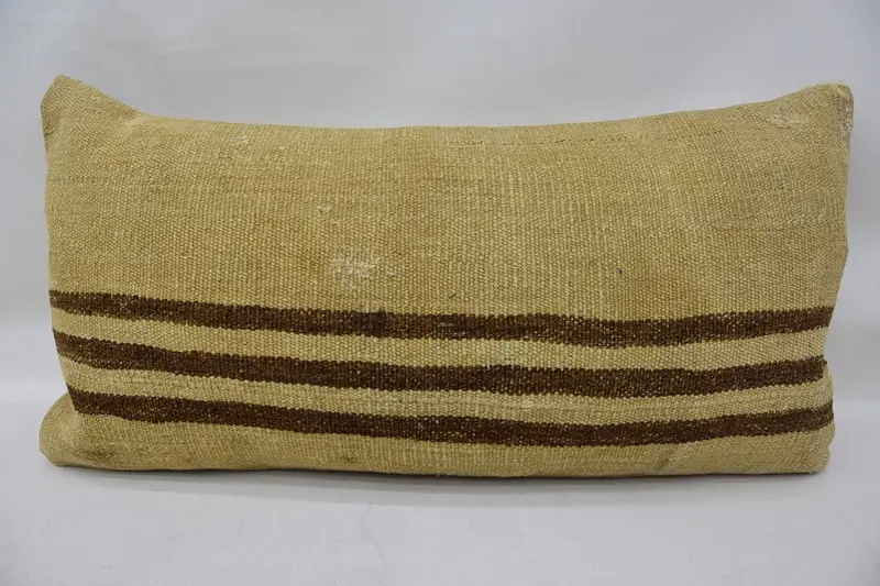 Vintage Kilim Throw Pillow, Turkish Pillow, Home Decor Pillow, Bed Pillow Cover, Floor Cushion Case, 12x24 Beige Pillow, Pillow Case - 1
