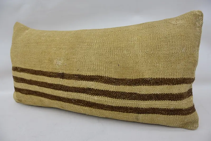 Vintage Kilim Throw Pillow, Turkish Pillow, Home Decor Pillow, Bed Pillow Cover, Floor Cushion Case, 12x24 Beige Pillow, Pillow Case - 3