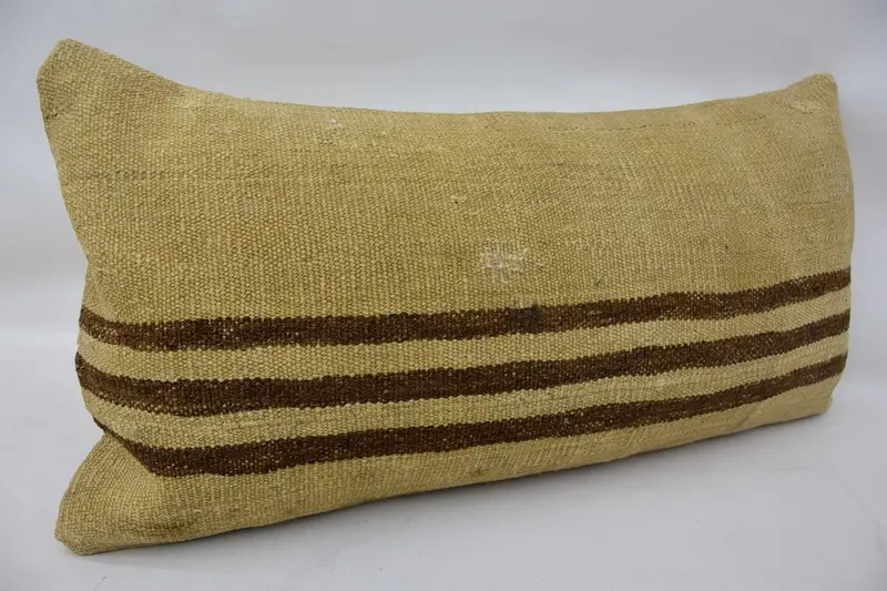 Vintage Kilim Throw Pillow, Turkish Pillow, Home Decor Pillow, Bed Pillow Cover, Floor Cushion Case, 12x24 Beige Pillow, Pillow Case - 2