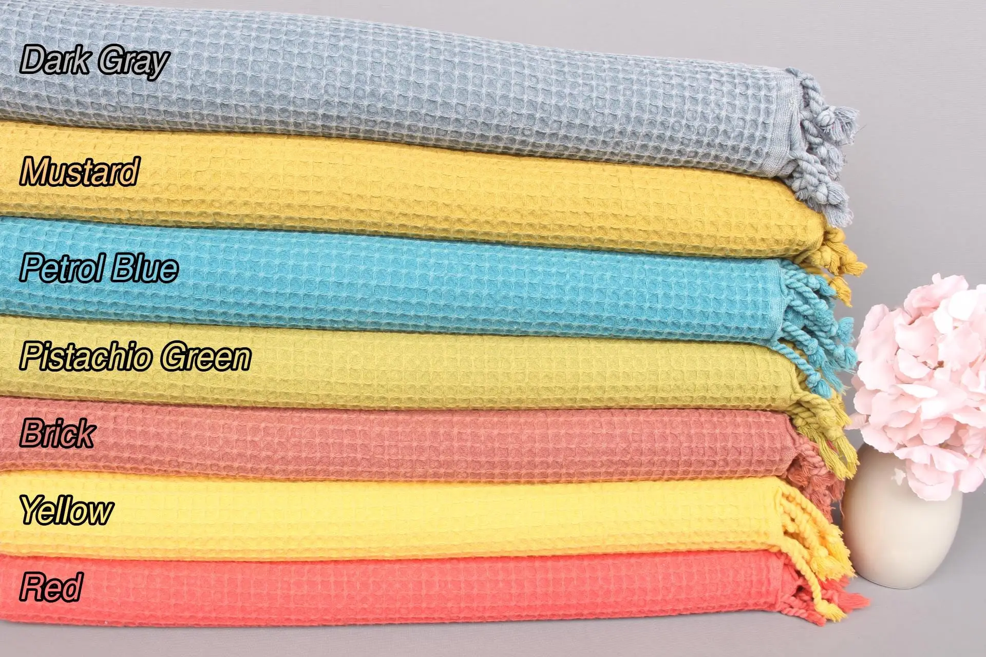 Waffle Throw Turkish Cotton Beige Striped, 67x91 Inches - 1